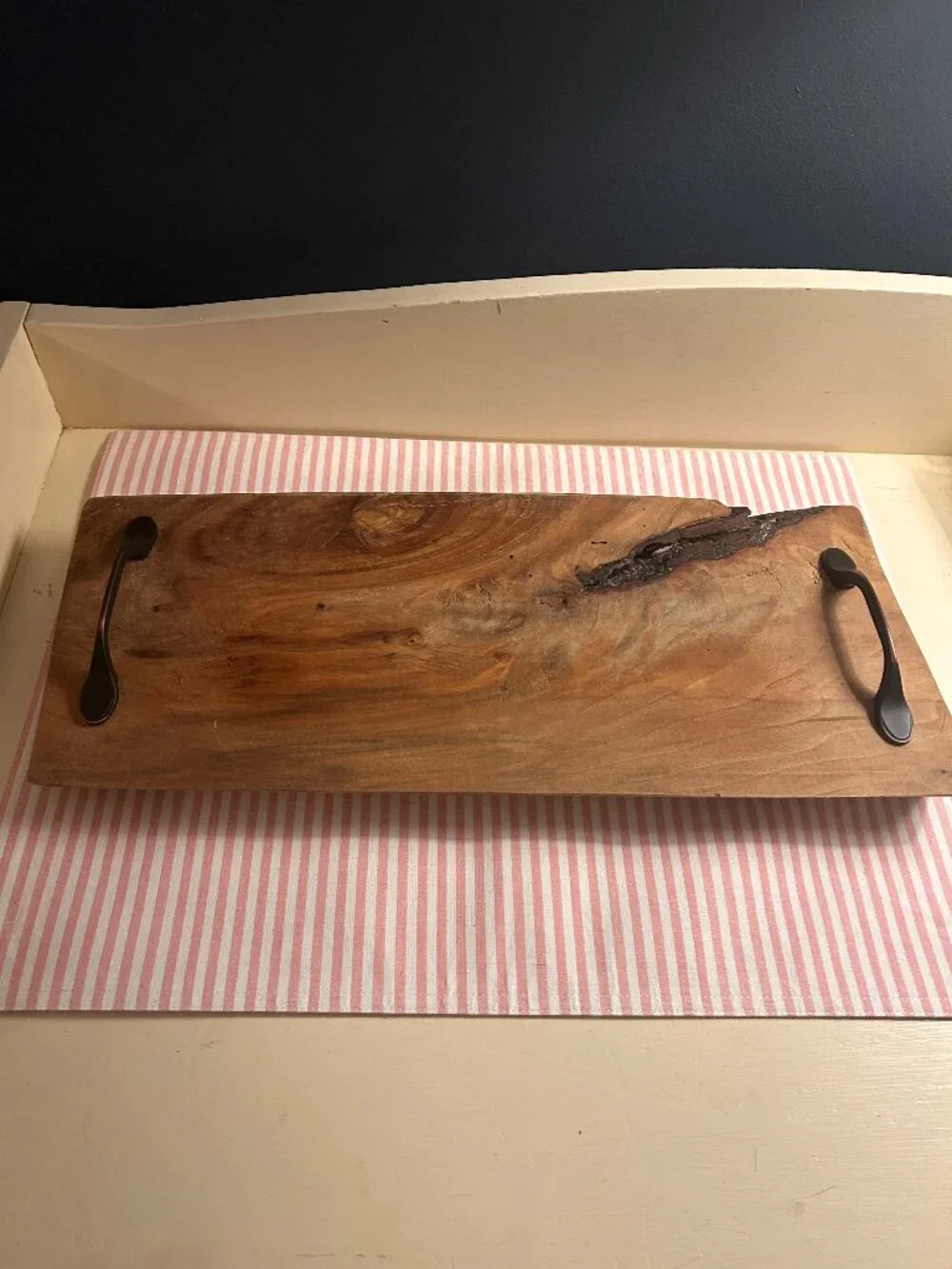 Artisan Live Edge Wooden Tray With Handles